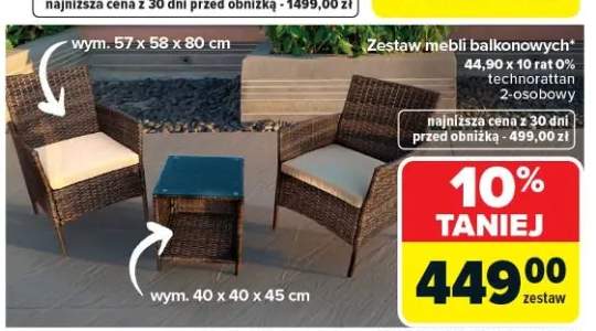 Zestaw mebli balkonowych technorattan 2-osobowy 57x58x80cm