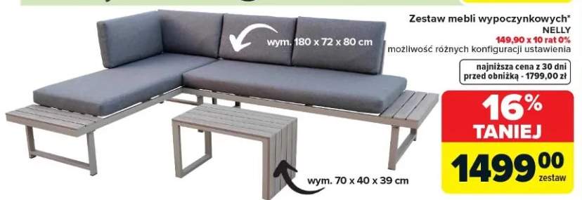 Zestaw mebli wypoczynkowych Nelly możliwość różnych konfiguracji ustawienia 180x72x80cm