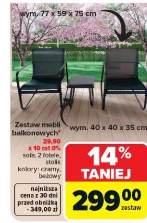 Zestaw mebli balkonowych sofa 2 fotele stolik kolor czarny 77x59x75cm
