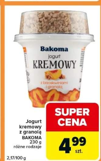 Jogurt kremowy z granolą Bakoma z brzoskwiniami