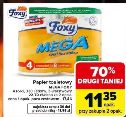 Papier toaletowy Mega Foxy 4 rolki 3-warstwowy
