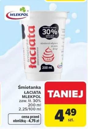 Śmietanka Łaciata Mlekpol zaw. tł. 30%