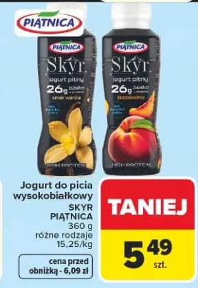 Jogurt do picia wysokobiałkowy Skyr Piątnica smak brzoskwinia