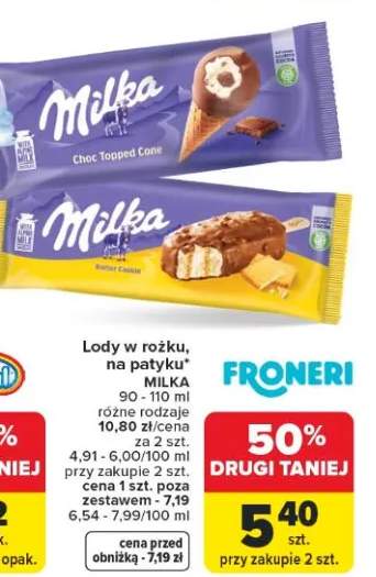Lody w rożku na patyku Milka