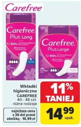 Wkładki higieniczne Carefree Plus Large