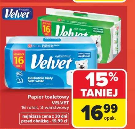 Papier toaletowy Velvet Delikatnie biały Soft white 3-warstwowy