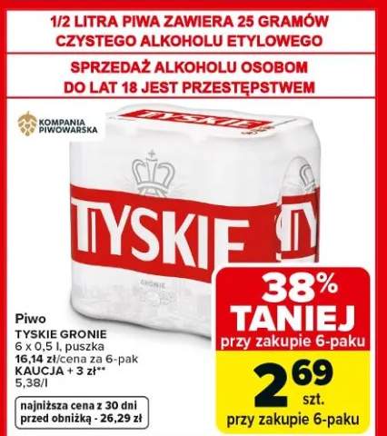 Piwo Tyskie Gronie zgrzewka 6x0,5l puszka