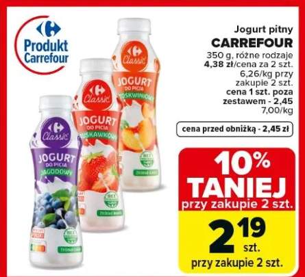 Jogurt pitny brzoskwiniowy Carrefour Classic