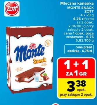 Mleczna kanapka Monte Snack Zott 4-pak 29g
