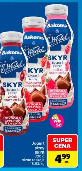 Jogurt pitny Skyr Bakoma malina stracciatella