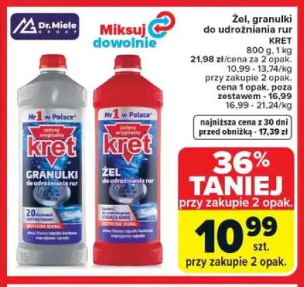 Żel, granulki do udrożniania rur KRET
