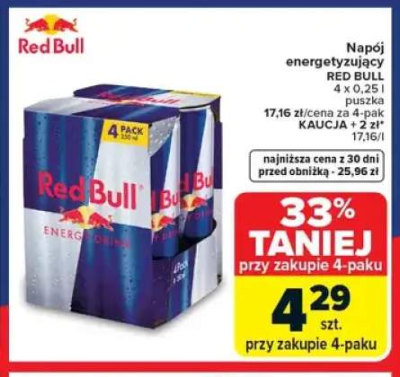 Napój energetyzujący RED BULL 4-pak 0,25l