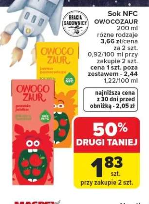 Sok NFC OWOCOZAUR Bracia Sadownicy polskie jabłko