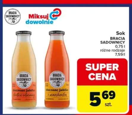 Sok tłoczone jabłko słodkie odmiany Bracia Sadownicy