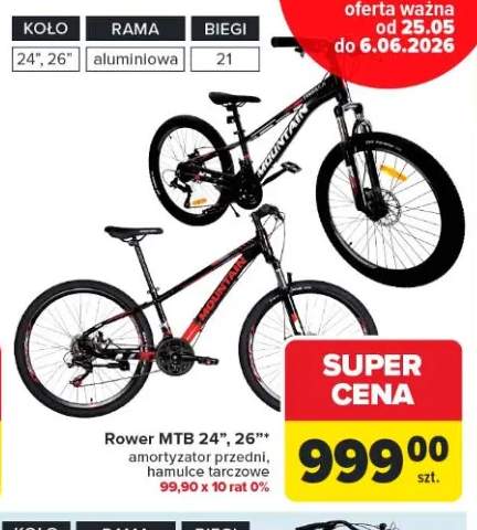 Rower MTB 24" amortyzator przedni hamulce tarczowe