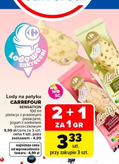 Lody na patyku CARREFOUR SENSATION pistacja z prażonymi pistacjami