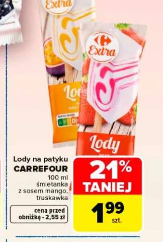 Lody na patyku CARREFOUR śmietanka z sosem mango