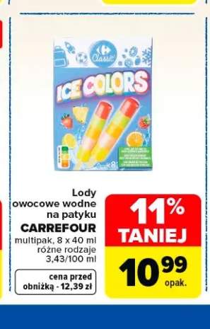 Lody owocowe wodne na patyku CARREFOUR 8-pak 40ml