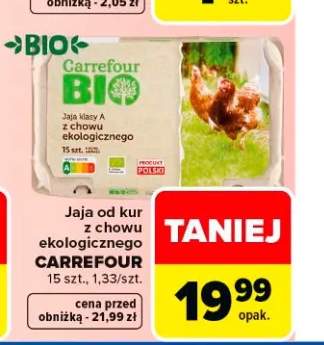 Jaja od kur z chowu ekologicznego Carrefour 15-pak