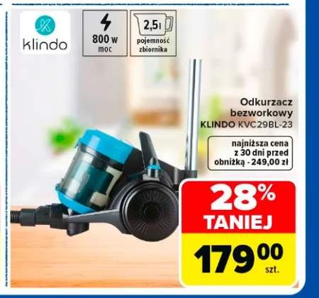 Odkurzacz bezworkowy KLINDO KVC29BL-23 800W 2,5l