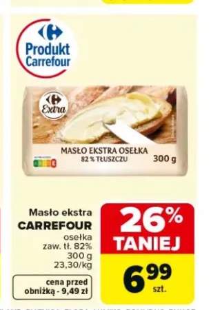 Masło ekstra osełka Carrefour 82% tłuszczu