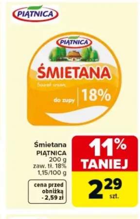 Śmietana PIĄTNICA zaw. tł. 18%