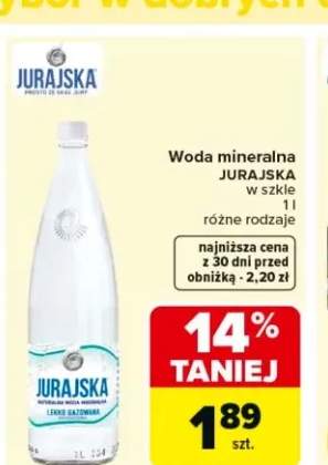 Woda mineralna JURAJSKA w szkle lekko gazowana