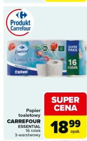 Papier toaletowy Carrefour Essential 3-warstwowy 16-pak