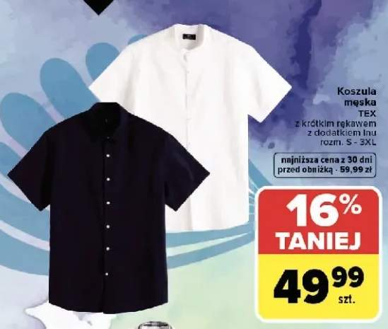 Koszula męska TEX z krótkim rękawem z dodatkiem lnu