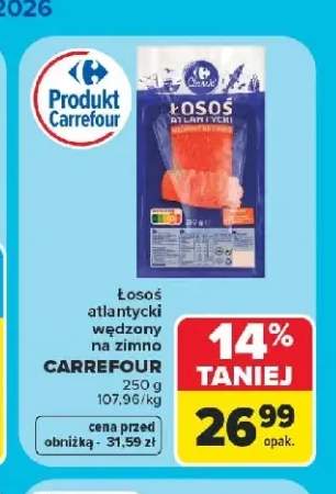 Łosoś atlantycki wędzony na zimno Carrefour Classic