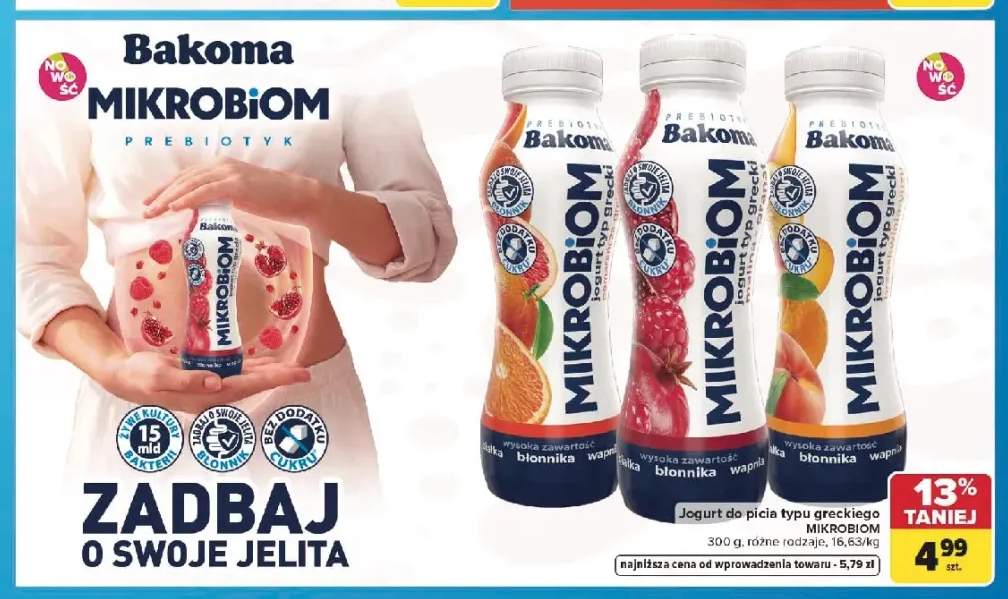 Jogurt do picia typu greckiego Bakoma Mikrobiom malina-granat