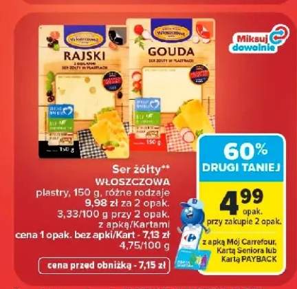 Ser żółty Rajski plastry Włoszczowa +1 wariant
