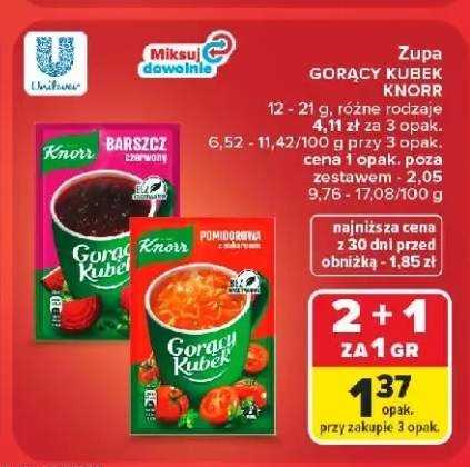 Zupa Gorący Kubek Knorr Pomidorowa z makaronem +1 wariant