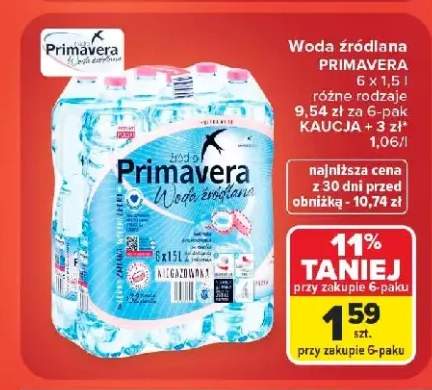 Woda źródlana Primavera niegazowana 6-pak 1,5 l