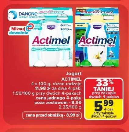 Jogurt Danone Actimel klasyczny 4-pak 100 g +1 wariant