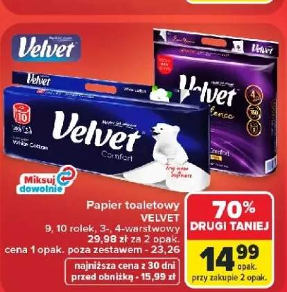 Papier toaletowy Velvet White Cotton 10 rolek +1 wariant