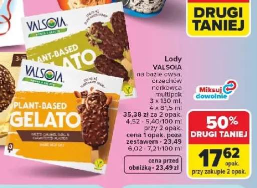 Lody Valsoia na bazie owsa orzechów nerkowca 3-pak +1 wariant