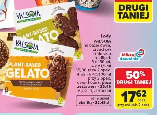 Lody Valsoia na bazie owsa orzechów nerkowca 3-pak +1 wariant