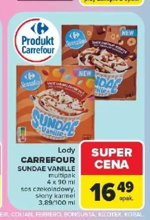 Lody Carrefour Sundae Vanille słony karmel 4-pak +1 wariant