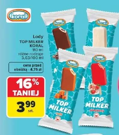 Lody Top Milker Koral toffi +2 warianty