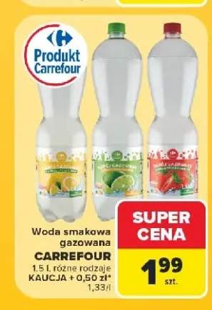 Woda smakowa gazowana cytrynowa Carrefour +2 warianty