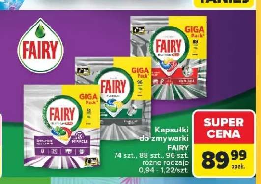Kapsułki do zmywarki Fairy Platinum Plus 74 szt. +1 wariant