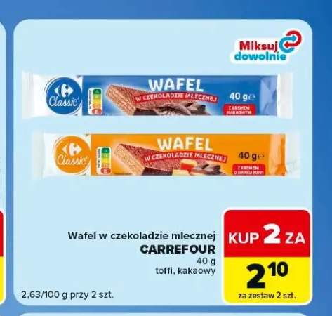 Wafel w czekoladzie mlecznej toffi Carrefour Classic +1 wariant