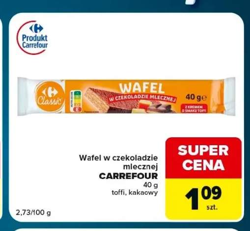 Wafel w czekoladzie mlecznej o smaku kakaowym Carrefour Classic +1 wariant
