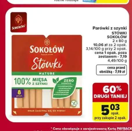 Parówki z szynki Sokołów Stówki 2-pak