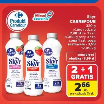 Jogurt typu islandzkiego skyr owoce leśne Carrefour Sensation +2 warianty