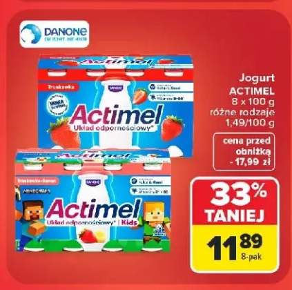 Napój probiotyczny Actimel truskawkowy 8-pak +1 wariant
