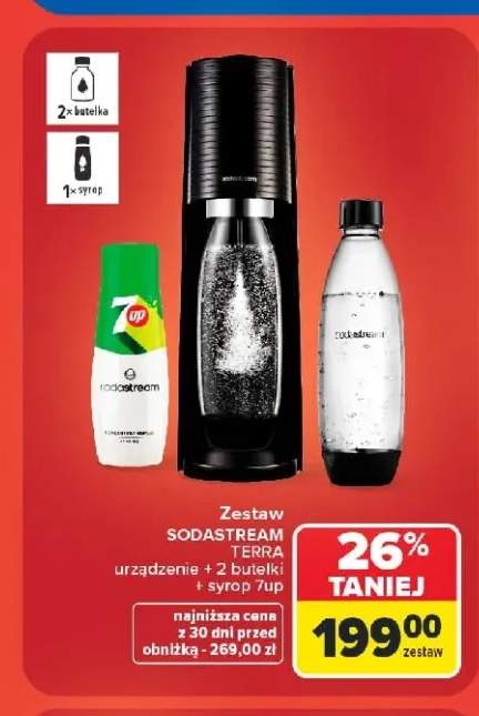 Zestaw saturator do wody Sodastream Terra + 2 butelki + syrop 7up