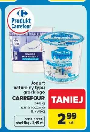 Jogurt naturalny typu greckiego light Carrefour Mleczny Przystanek +1 wariant