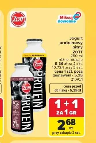 Jogurt proteinowy pitny Zott Protein o smaku bananowym +1 wariant